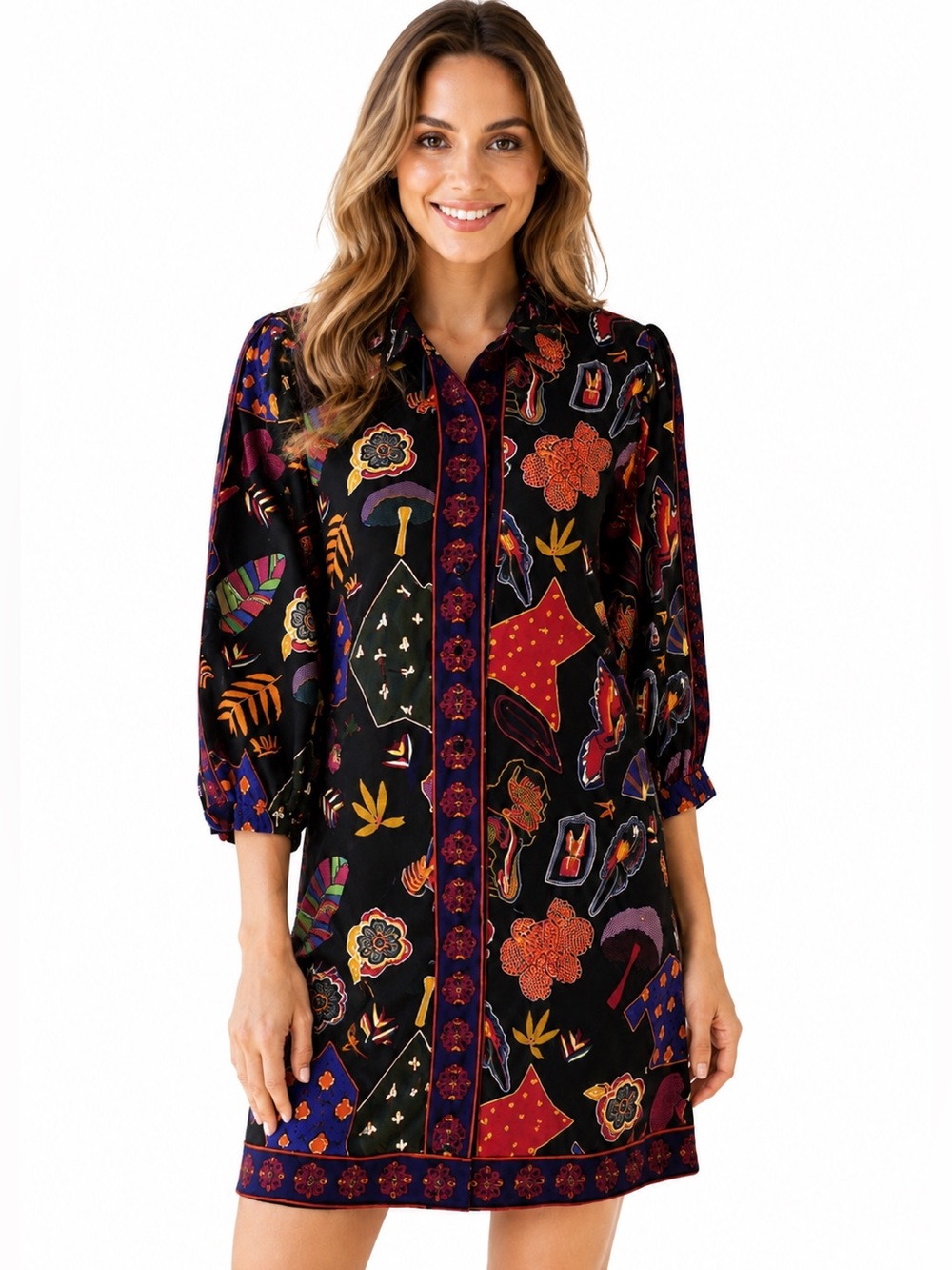 Maude Vivante Mini Dress NWT Boho Artsy Print Cotton Shirt Dress M